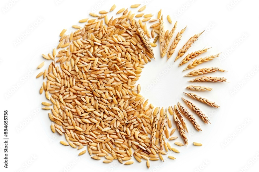 Aufkleber a creative arrangement of wheat grains forms a circular pattern on a clean white background