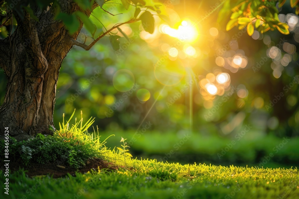 Aufkleber a natural scene with tree leaves illuminated by sunlight filtering through
