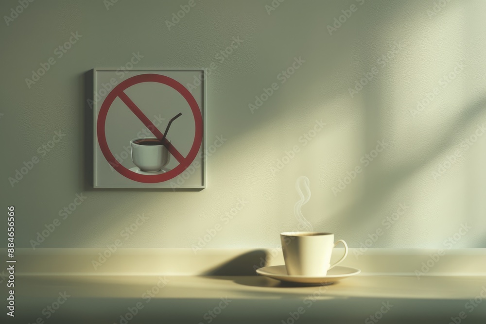 Poster a single serving of coffee sits atop a table, awaiting consumption