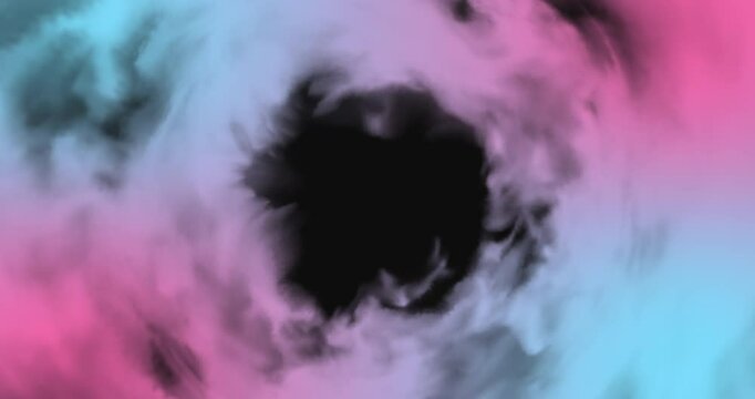 Abstract clouds or fog tunnel animation. Wormhole straight through time and space and clouds. Warp straight ahead through this science fiction wormhole