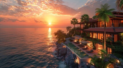 Luxury Villa by the Ocean at Sunset