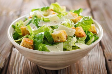 Caesar Salad with Crispy Croutons and Fresh Lettuce. Generative AI.