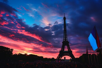 Eiffel Tower Against Dramatic Sunset Sky