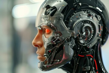 Fototapeta premium Detailed cyborg face illustrating advanced humanoid robot technology