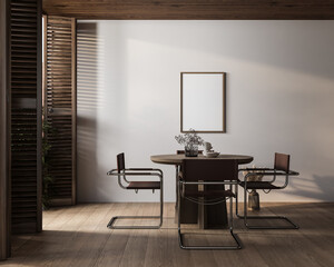 Mockup poster frame in dining room interior background