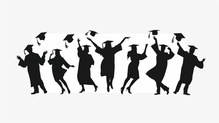 Obraz premium Silhouettes of graduates in gowns and caps joyfully celebrating their achievement by tossing graduation hats into the air symbolizing success and accomplishment.