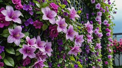 Purple Flowers on a Green Fence.