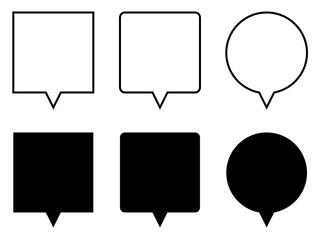 ミニマルな正形吹き出しセット：下中央黒線