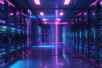 Fototapeta premium A data center with rows of server racks and blinking lights