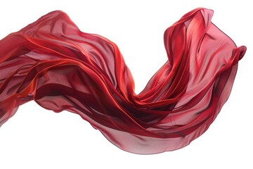 A vibrant red scarf is caught in the breeze, set against a clean white background