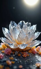 Crystal Lotus with Water Droplets.