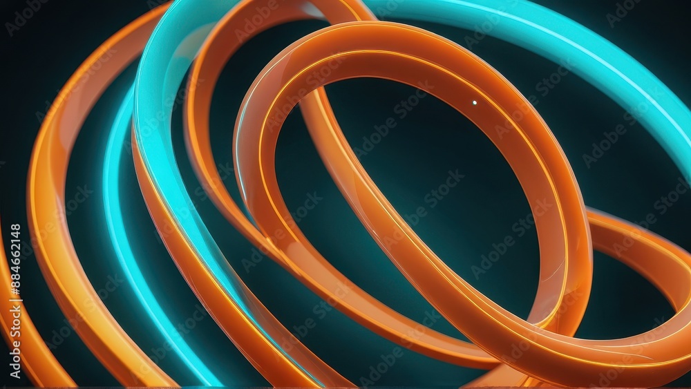 Sticker Abstract Orange and Blue Neon Rings.