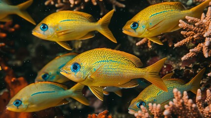 Fototapeta premium Vibrant close up view of colorful fish gracefully swimming in crystal clear water