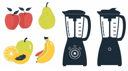 Blender mixer with fruits silhouette vector illustration isolated over plain background.