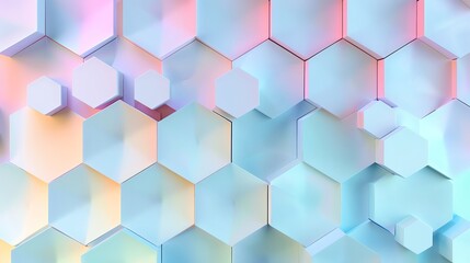 Fototapeta premium Design a hexagonal artwork with fluid patterns and vibrant hues, colored pastel, top view, representing smooth motion, cybernetic tone, Analogous Color Scheme