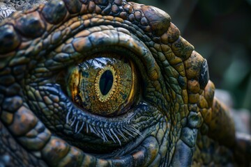 Naklejka premium Closeup shot capturing the intricate details of a reptile's eye and scaly skin texture