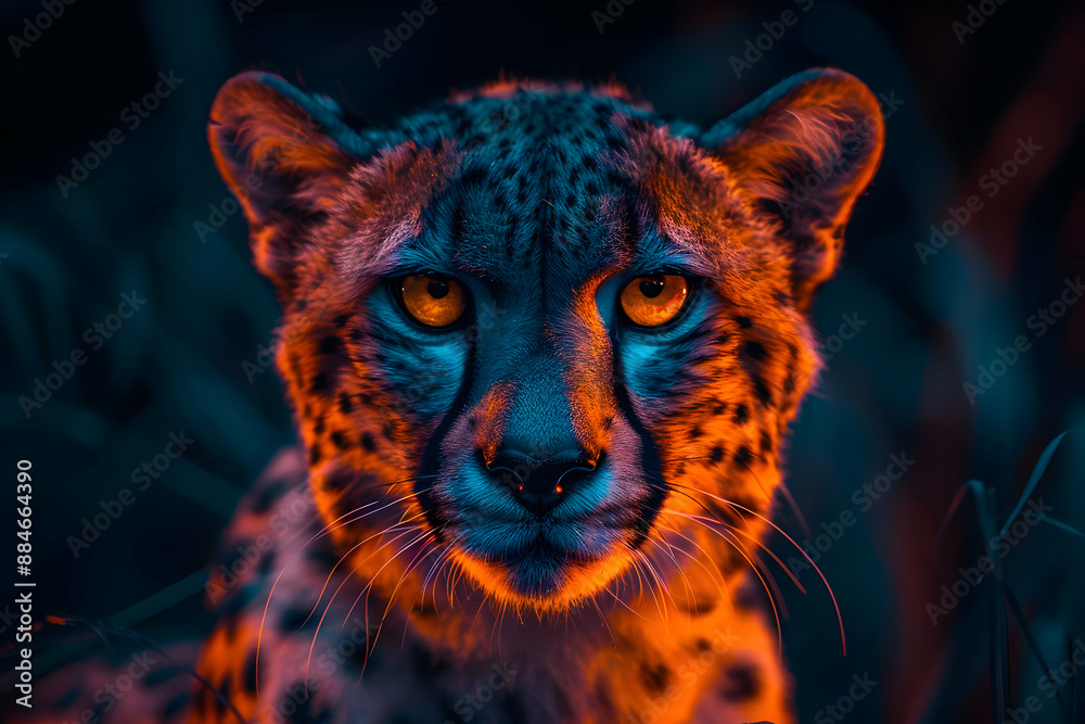 Sticker Cheetah Close Up with Neon Lights