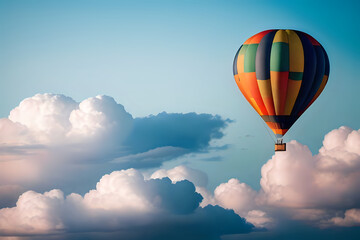 Obraz premium Hot Air Balloon Soaring Above Cumulus Clouds at Dawn