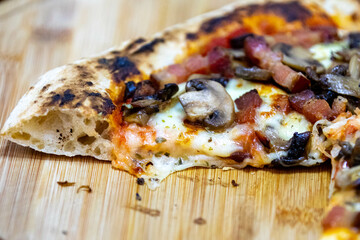 Rustic artisan mushroom pizza with bacon