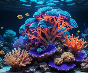 Obraz premium Underwater exotic world with beautiful fishes and corrals. Author Artist Nadia Russ. 