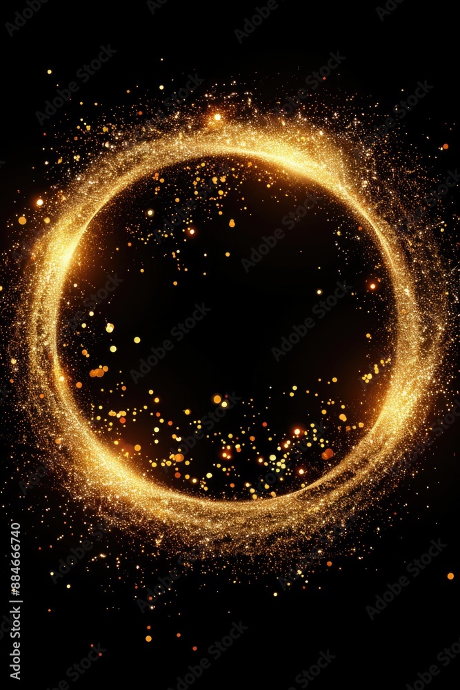 Poster A circle of golden sparks against a dark background, perfect for creating a sense of luxury or adding some sparkle to your design