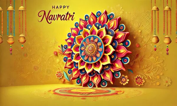 Greeting card Navratri Hindu Festival. Happy Navratri holiday. Animation Motion Graphics Hindu. High quality 4k footage