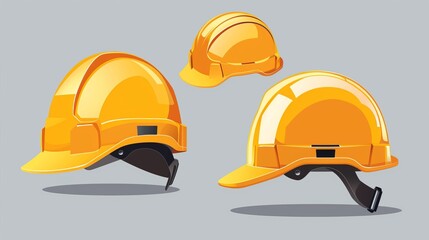 Fototapeta premium A realistic illustration showcasing multiple yellow construction helmets from different angles, highlighting their design and importance in ensuring safety on construction sites.