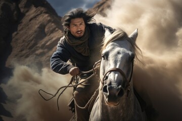 Obraz premium Tatar Mongols: nomadic warriors and conquerors, cultural legacy, military prowess, Eurasian steppes strength, traditional attire, resilience and the spirit of the historic nomadic lifestyle