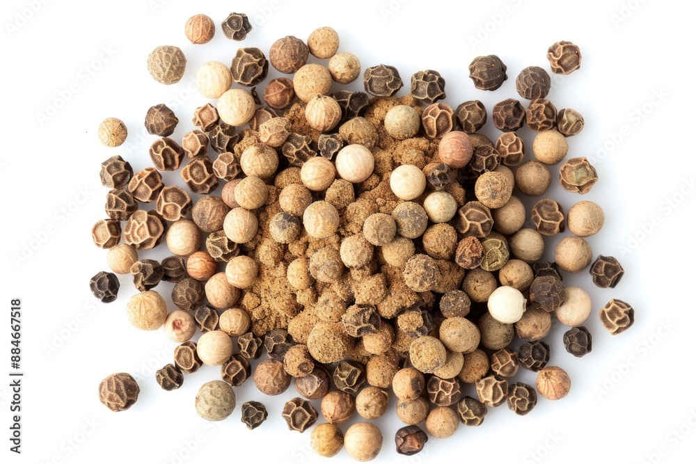 Poster A stack of various nuts on a clean and pure white surface