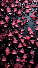 Pink Triangles Cones on Black Background, Abstract Image, Texture, Pattern Background, Wallpaper, Cover and Screen of Smartphone, Cell Phone, Computer, Laptop, 9:16 and 16:9 Format