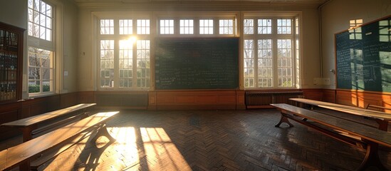 Obraz premium Sunbeams Illuminating a Historic Classroom