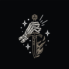 Skeleton hands holding knife with powerful energy