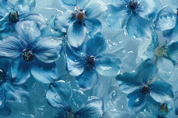 A cluster of blue flowers floating on the surface of calm water