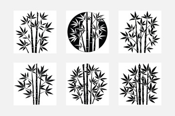 minimal-bamboo-silhouette-with-leaves vector illustration