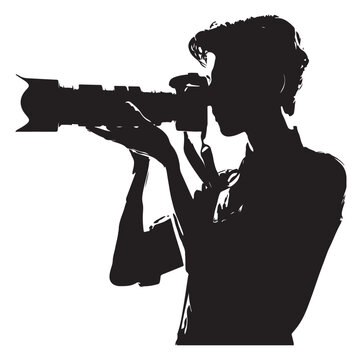 recommend clip art: Photographer man silhouette Photograph and photo camera on street. on white background