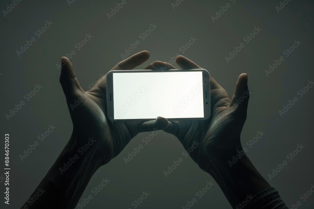 Aufkleber a person holding a cell phone in their hands, suitable for use in tech-related contexts