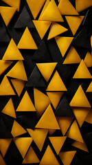 Yellow Triangles Cones on Black Background, Abstract Image, Texture, Pattern Background, Wallpaper, Smartphone Cover and Screen, Cell Phone, Computer, Laptop, 9:16 and 16:9 Format