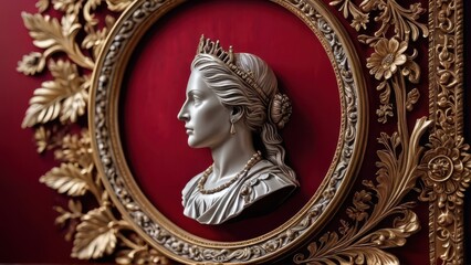 Obraz premium Ornate Gold Frame with Bust of Woman.