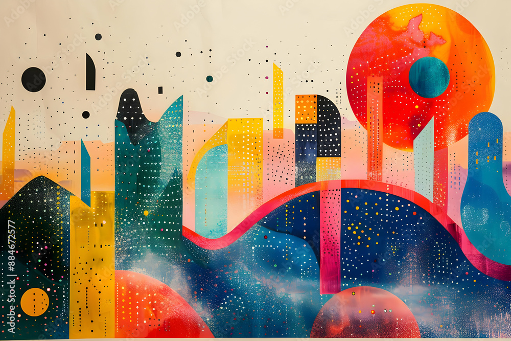 Sticker Abstract Cityscape Painting