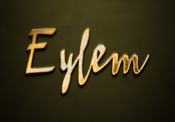Old gold text effect of Turkish name Eylem with 3D glossy style Mockup.