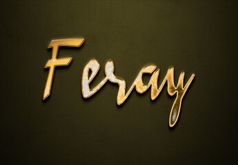 Old gold text effect of Turkish name Feray with 3D glossy style Mockup.