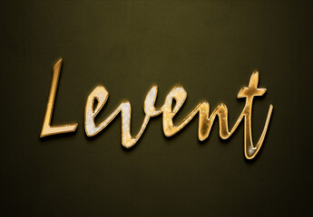 Old gold text effect of Turkish name Levent with 3D glossy style Mockup.