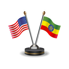 United States (USA) and Ethiopia table flags relation with background transparent