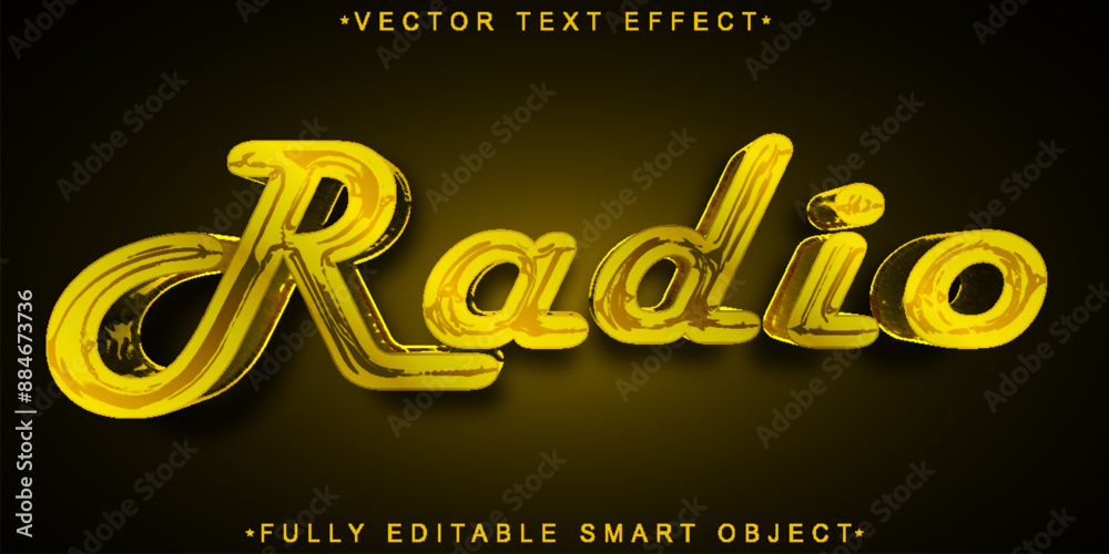 Poster shiny retro orange radio vector fully editable smart object text effect