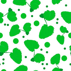 Seamless pattern with fluted leaves and dots, color illustration