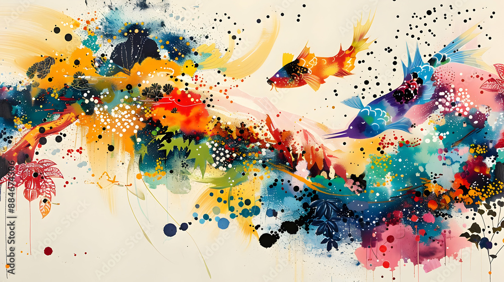 Poster Abstract Watercolor Fish Painting