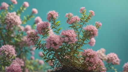 Obraz premium Pink Flowers on a Turquoise Background.