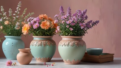Floral Arrangement in Ornate Vases.