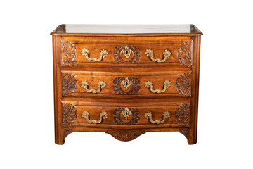  antique wooden cabinet with three drawers on white backgrounds