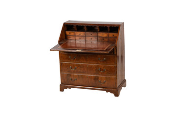 antique wooden brown Wooden stand, bureau, commode with boxes. Modern designer, commode isolated on white background. Series of furniture cabinet on white backgrounds